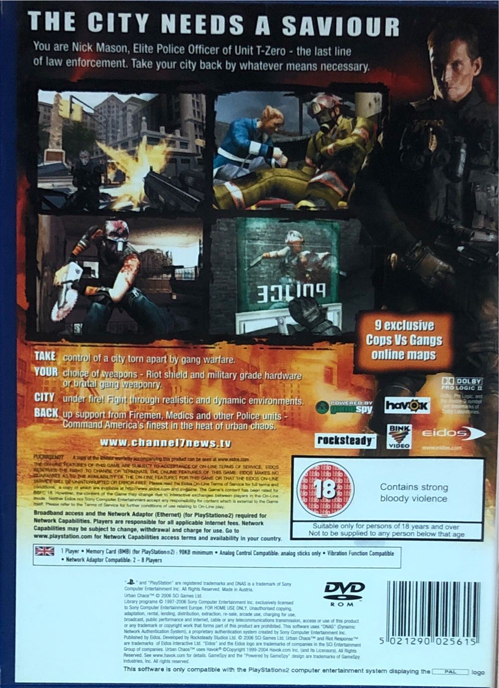 Urban Chaos: Riot Response - Sony PlayStation 2 (PS2) (Eidos - 1) video game collectible [Barcode 5021290025615] - Main Image 2