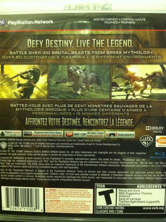 Clash Of The Titans - Sony PlayStation 3 (PS3) (Namco Bandai - 1) video game collectible [Barcode 722674110280] - Main Image 2