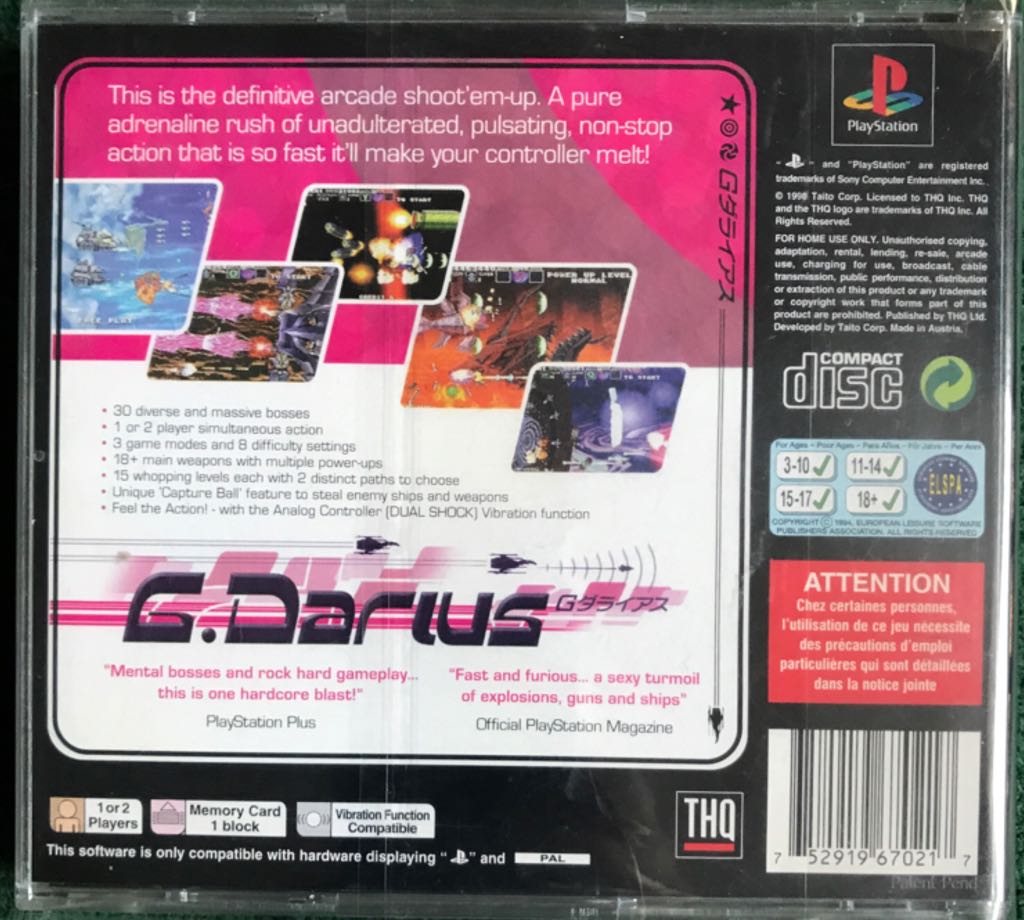 G.darius - Sony PlayStation (THQ - 1-2) video game collectible [Barcode 752919670217] - Main Image 2
