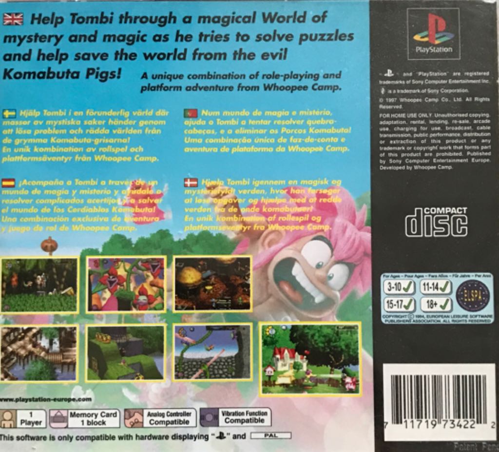 Tombi - Sony PlayStation (Sony Computer Entertainment - 1) video game collectible [Barcode 711719734222] - Main Image 2