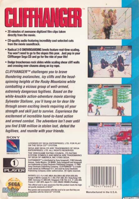 Cliffhanger - Sega CD (Sony Imagesoft - 1) video game collectible [Barcode 090451606036] - Main Image 2
