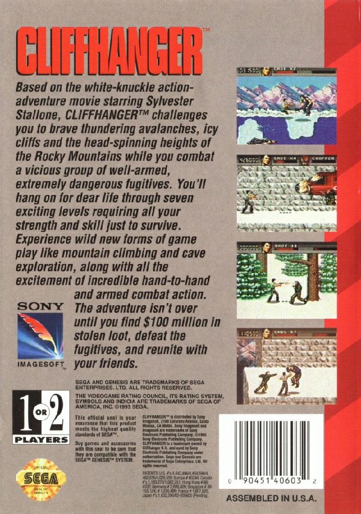 Cliffhanger - Sega Genesis (Mega Drive) (Sony Imagesoft) video game collectible - Main Image 2