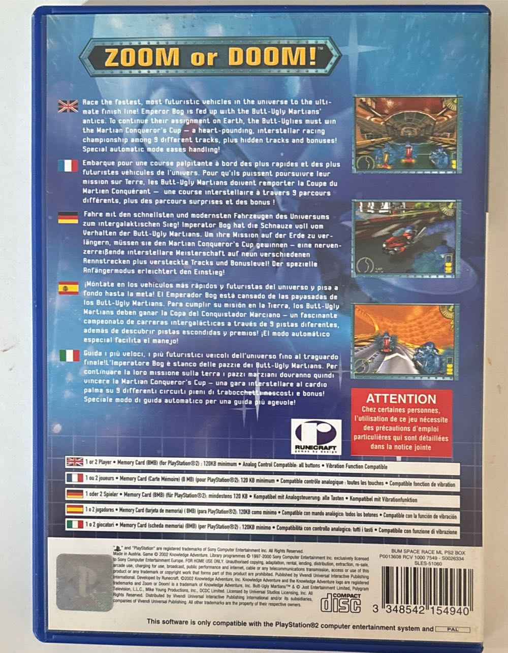 Butt-Ugly Martians Zoom Or Doom - Sony PlayStation 2 (PS2) (Vivendi Universal) video game collectible [Barcode 3348542154940] - Main Image 2