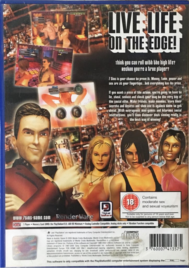 7 Sins - Sony PlayStation 2 (PS2) (Monte Cristo - 1) video game collectible [Barcode 3760007413575] - Main Image 2