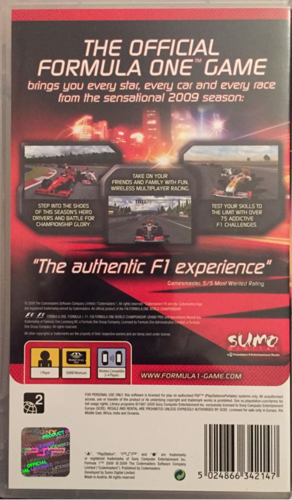 F1 2009 - Sony PlayStation Portable (PSP) video game collectible [Barcode 5024866342147] - Main Image 2