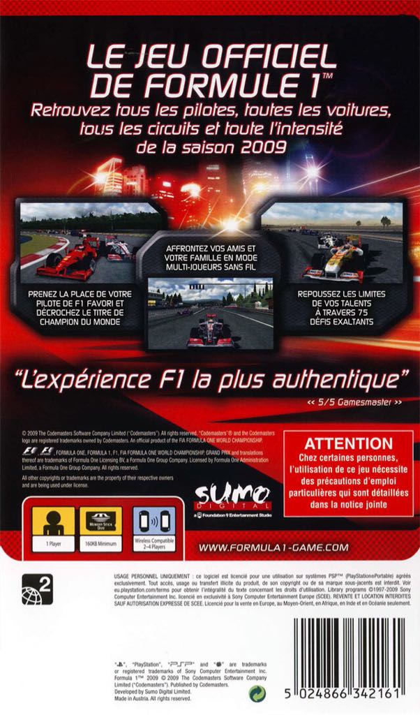 F1 2009 - Sony PlayStation Portable (PSP) video game collectible - Main Image 2