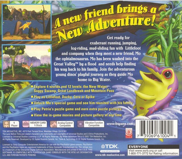 Land Before Time: Big Water Adventure, The - Sony PlayStation (TDK Mediactive - 1) video game collectible [Barcode 739069610041] - Main Image 2