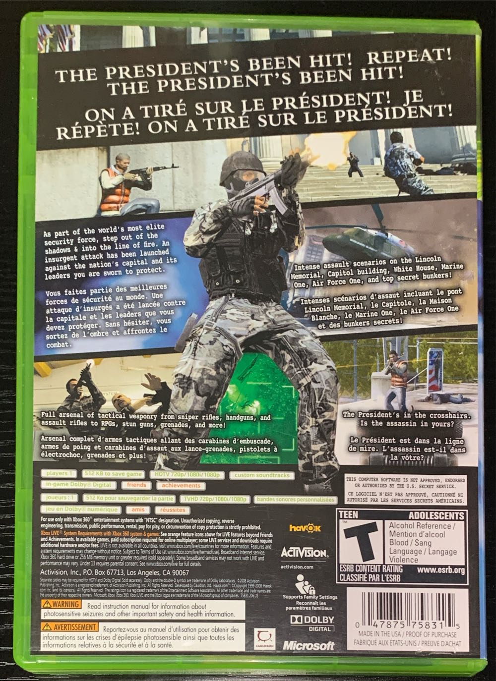 Secret Service - Microsoft Xbox 360 (Activision - 1) video game collectible [Barcode 047875758315] - Main Image 2