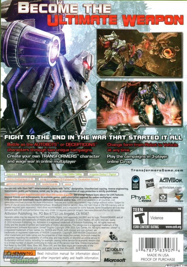 Transformers: War For Cybertron - Microsoft Xbox 360 (Activision - Single) video game collectible - Main Image 2