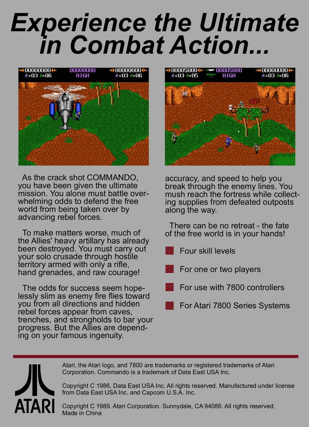 Commando - Atari 7800 (Atari Corporation) video game collectible - Main Image 2