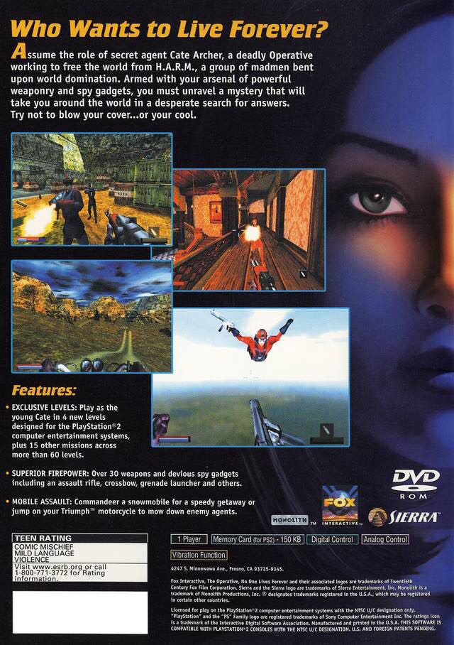 The Operative: No One Lives Forever - Sony PlayStation 2 (PS2) (Sierra Entertainment - 1) video game collectible [Barcode 3348542136458] - Main Image 2