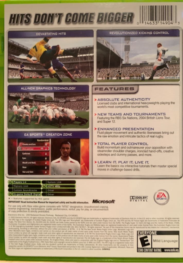 Rugby 2005 - Microsoft Xbox (EA Sports, Electronic Arts - 1-4) video game collectible [Barcode 014633149043] - Main Image 2