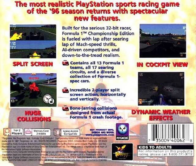 Formula 1 Championship Edition - Sony PlayStation (Psygnosis - 1) video game collectible [Barcode 735009400628] - Main Image 2