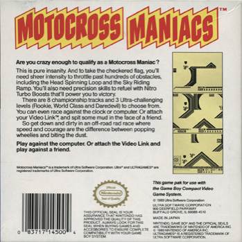 Motocross Maniacs - Nintendo Game Boy (Konami - 1) video game collectible [Barcode 083717385004] - Main Image 2