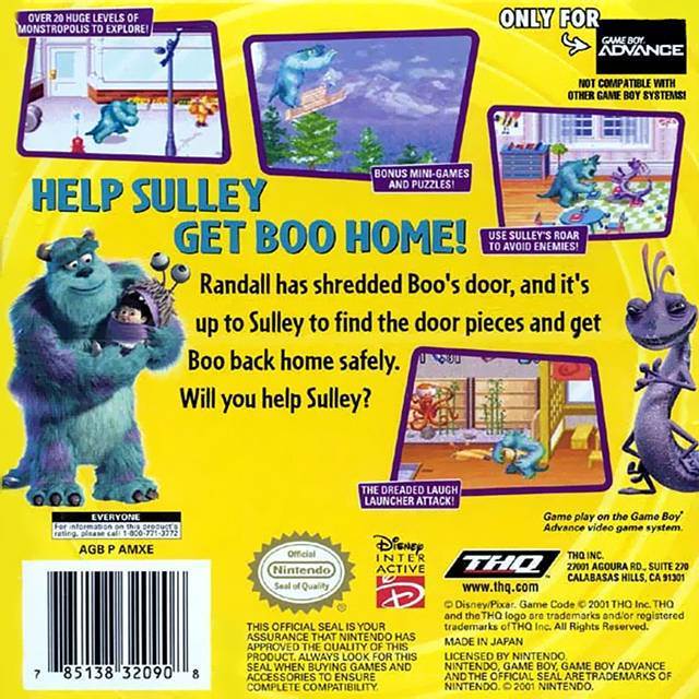 Monsters, Inc. - Nintendo Game Boy Advance (GBA) (THQ - 1) video game collectible [Barcode 785138320908] - Main Image 2