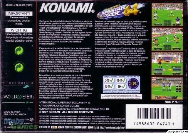 International Superstar Soccer 64 - Nintendo 64 (N64) (Konami - 4) video game collectible [Barcode 4988602047431] - Main Image 2