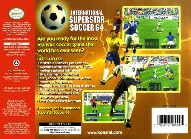 International Superstar Soccer 64 - Nintendo 64 (N64) video game collectible - Main Image 2