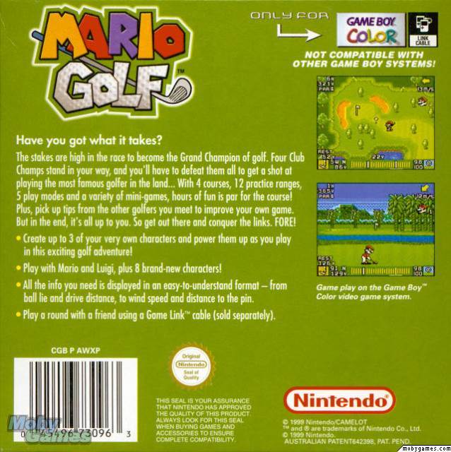 Mario Golf (Loose) - Nintendo Game Boy Color (Nintendo - 1-2) video game collectible [Barcode 041496130963] - Main Image 2