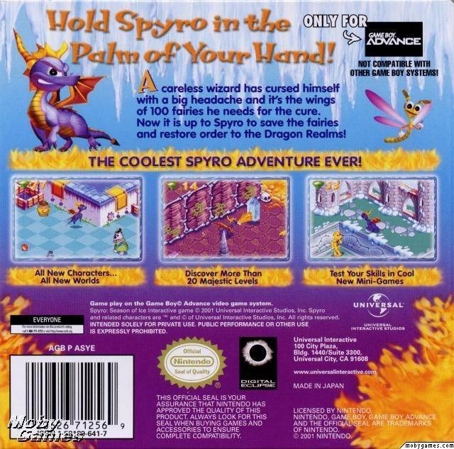 Spyro 1: Season Of Ice - Nintendo Game Boy Advance (GBA) (Universal Interactive - 1) video game collectible [Barcode 020626712569] - Main Image 2