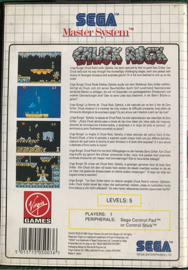 Chuck Rock - Sega Master System (Sega - 1) video game collectible [Barcode 5013715050036] - Main Image 2
