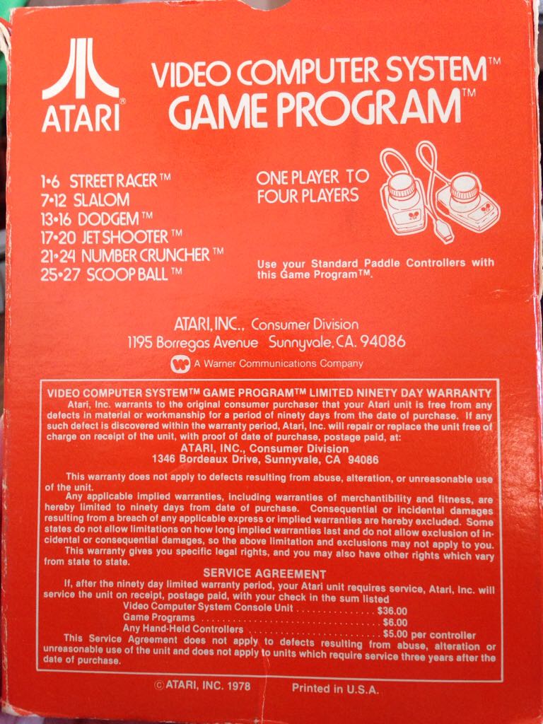 Street Racer - Atari 2600 (Atari Inc.) video game collectible - Main Image 2