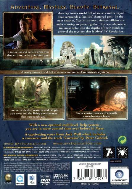 Myst IV Revelation - Microsoft Xbox (Ubisoft - 1) video game collectible [Barcode 008888511632] - Main Image 2