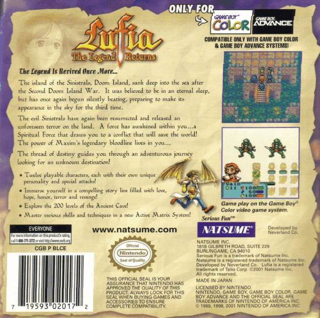 Lufia: The Legend Returns - Nintendo Game Boy Color (Natsume - 1) video game collectible [Barcode 719593020172] - Main Image 2