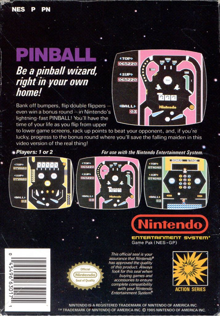 Pinball - Nintendo Entertainment System (NES) (Nintendo EAD) video game collectible - Main Image 2