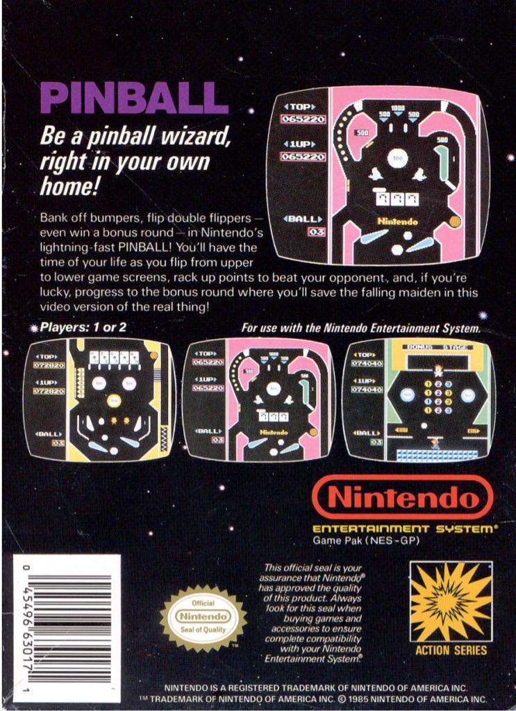Pinball - Nintendo Entertainment System (NES) video game collectible - Main Image 2