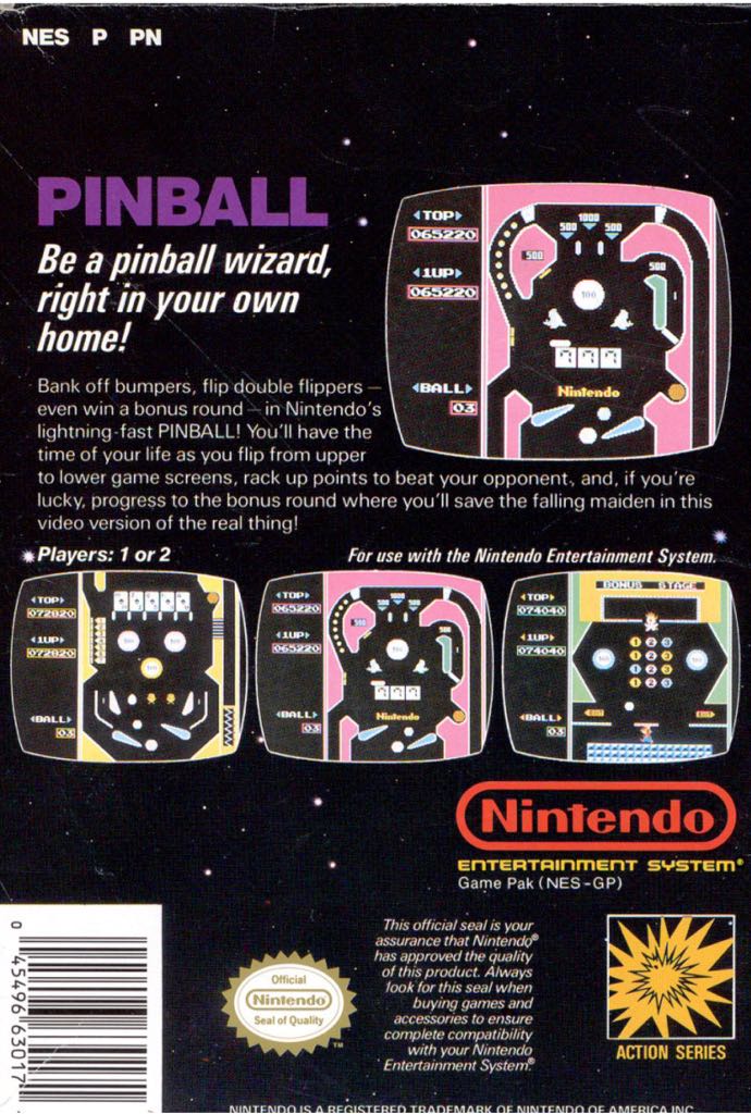Pinball - Nintendo Entertainment System (NES) video game collectible - Main Image 2