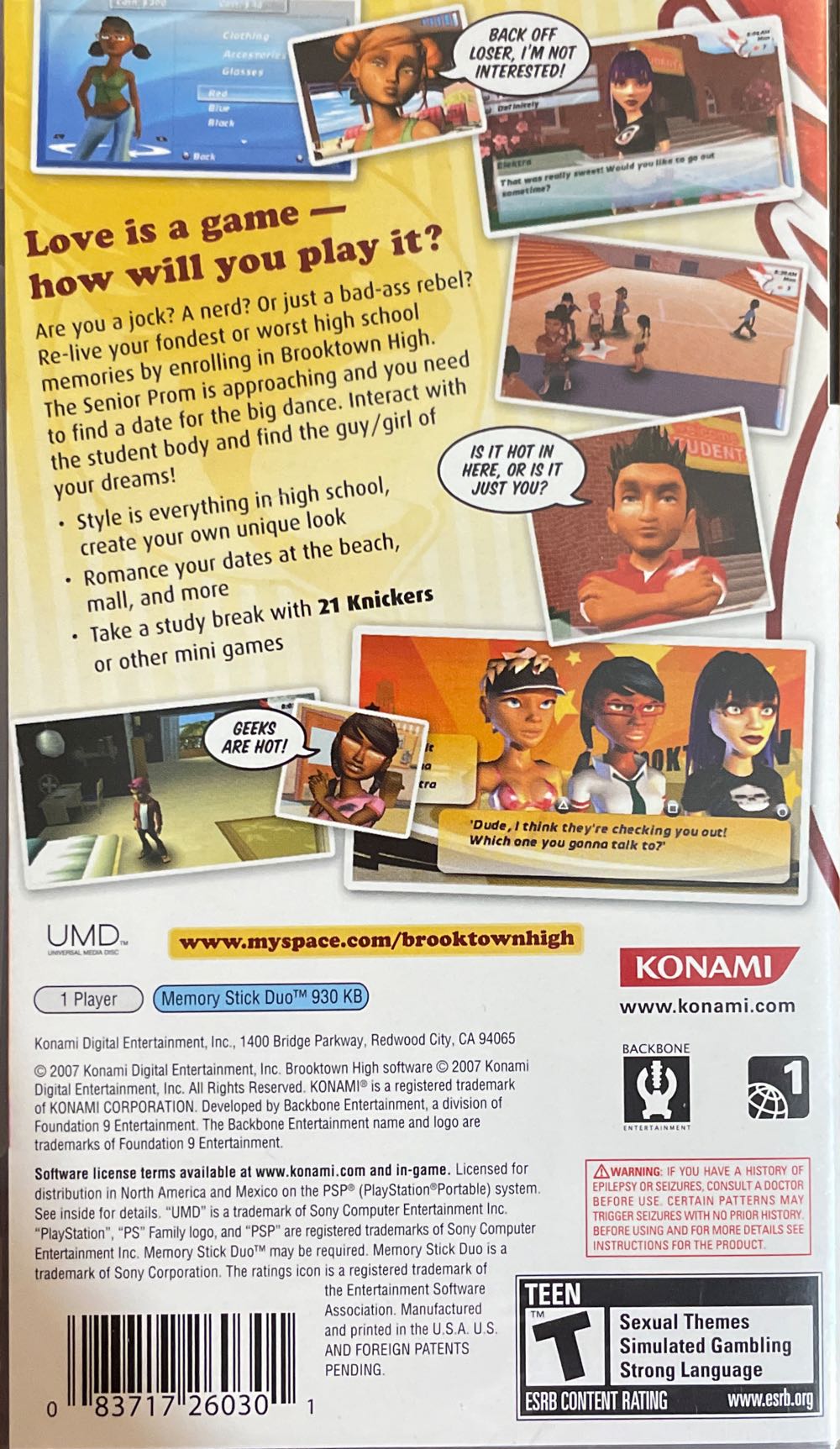 Brooktown High - Sony PlayStation Portable (PSP) (Konami - 1) video game collectible [Barcode 083717260301] - Main Image 2