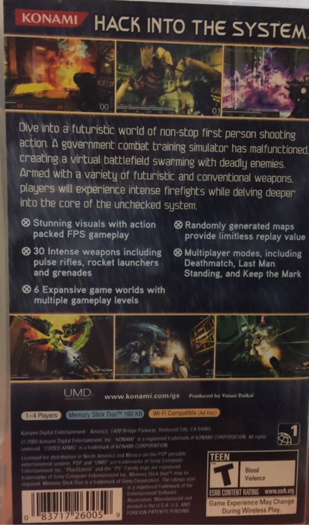 Coded Arms - Sony PlayStation Portable (PSP) (Konami - 4) video game collectible [Barcode 083717260059] - Main Image 2