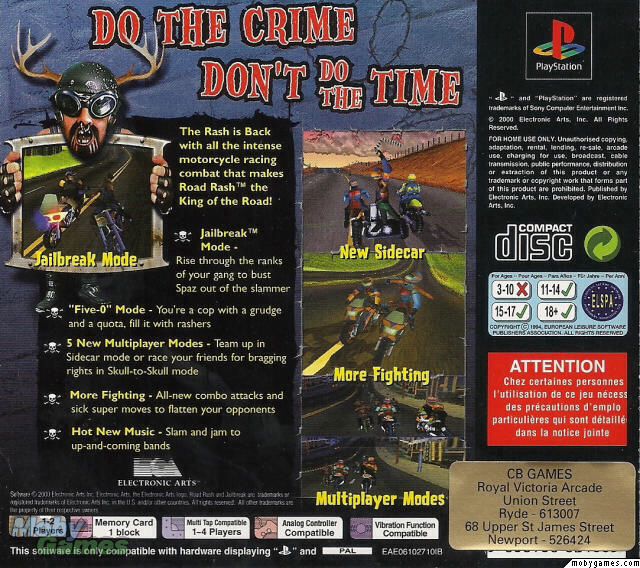 Road Rash Jailbreak - Sony PlayStation (Electronic Arts - 1-2) video game collectible [Barcode 5030930026387] - Main Image 2