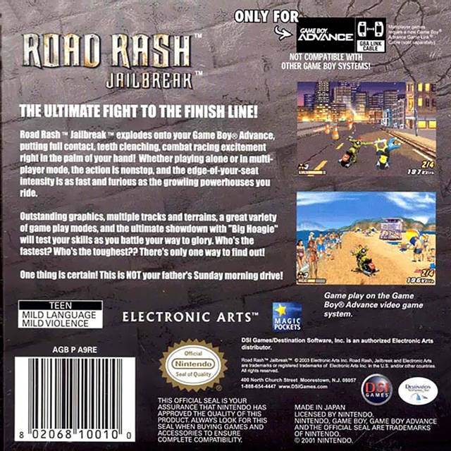 Road Rash Jailbreak - Nintendo Game Boy Advance (GBA) (DSI Games - 1) video game collectible [Barcode 802068100100] - Main Image 2