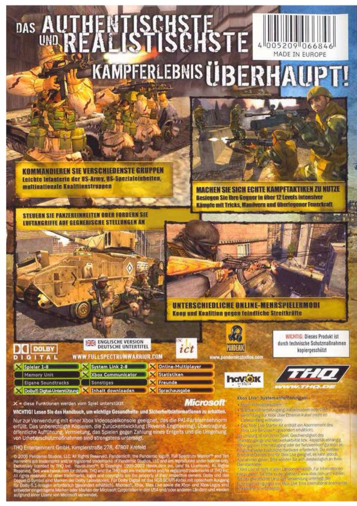 Full Spectrum Warrior: Ten Hammers - Microsoft Xbox (THQ - 1-4) video game collectible [Barcode 752919520543] - Main Image 2