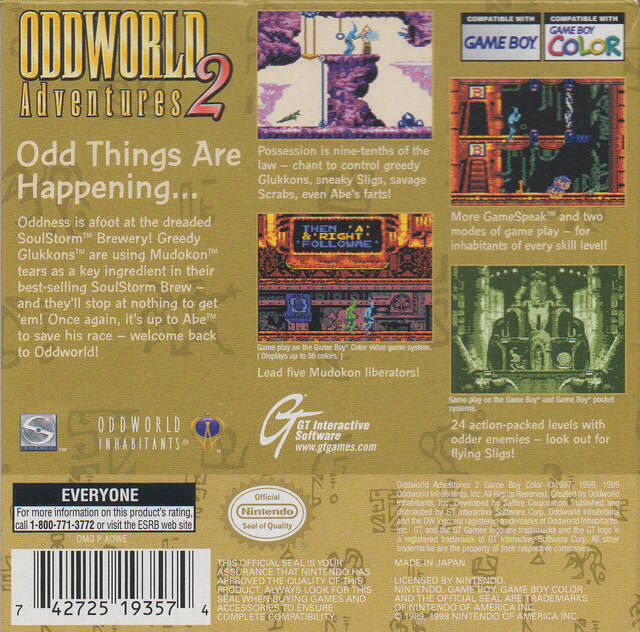 Oddworld Adventures 2 - Nintendo Game Boy Color (GT Interactive Software - 1) video game collectible [Barcode 742725193574] - Main Image 2