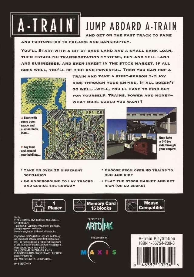 A-Train (long box) - Sony PlayStation (Maxis Software - 1) video game collectible [Barcode 046357102349] - Main Image 2