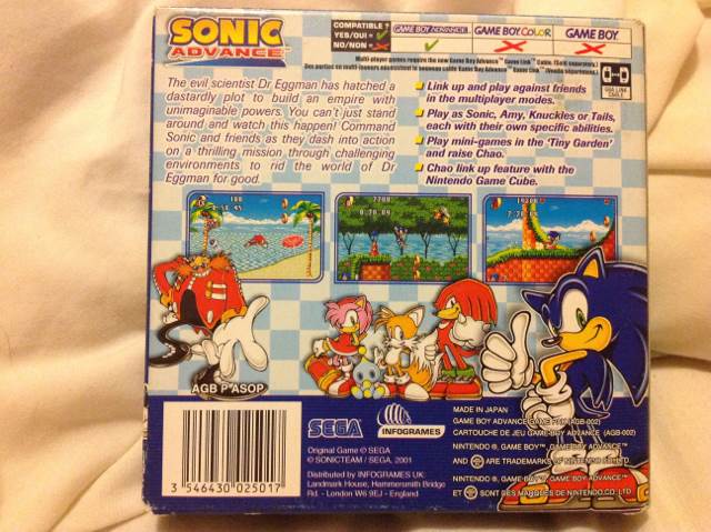 Sonic Advance - Nintendo Game Boy Advance (GBA) (Infogrames - 1-2) video game collectible [Barcode 3546430025017] - Main Image 2