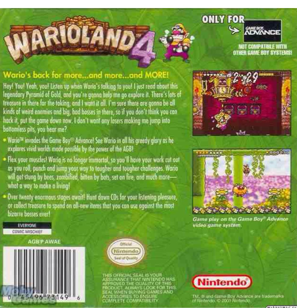 Warioland 4 - Nintendo Game Boy Advance (GBA) video game collectible - Main Image 2
