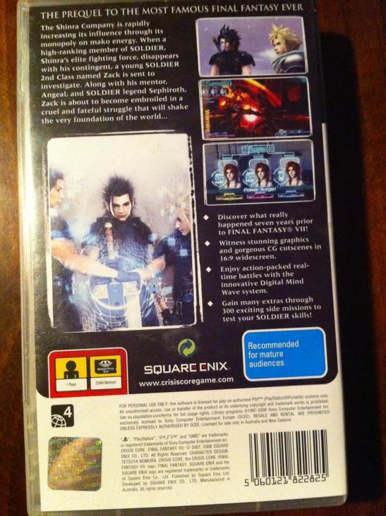 Crisis Core: Final Fantasy VII - Sony PlayStation Portable (PSP) (Square Enix - 1) video game collectible [Barcode 5060121822825] - Main Image 2
