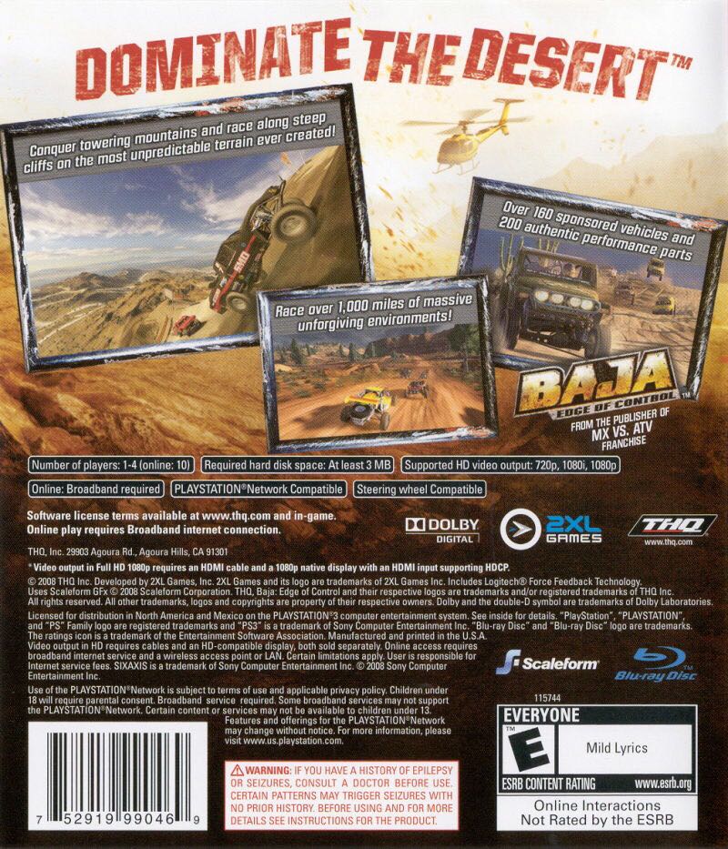 BAJA: Edge of Control - Sony PlayStation 3 (PS3) (THQ - 1-2) video game collectible [Barcode 4005209112215] - Main Image 2