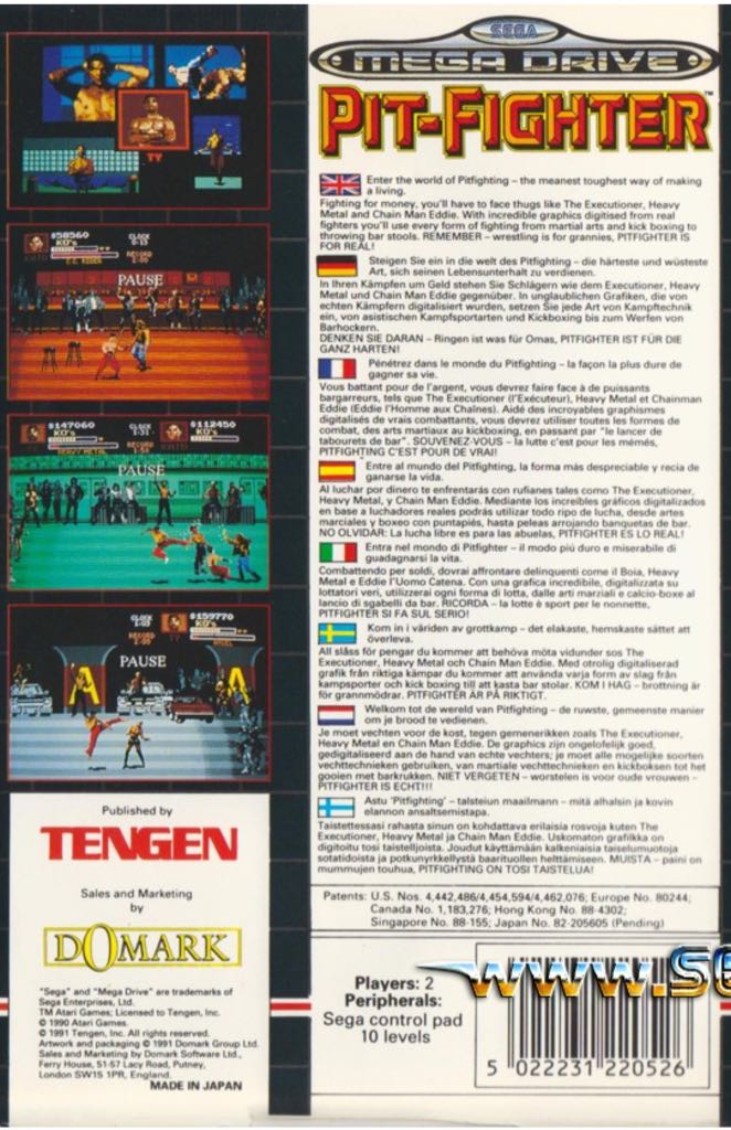 Pit-Fighter - Sega Genesis (Mega Drive) (Tengen - 2) video game collectible - Main Image 2