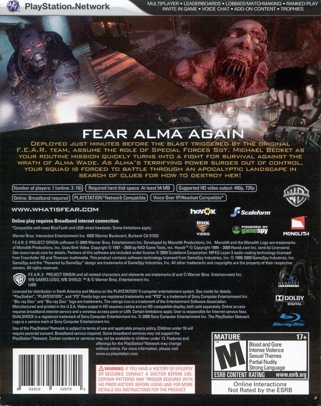F.E.A.R. 2: Project Origin - Sony PlayStation 3 (PS3) (Warner Bros. Interactive - 1) video game collectible [Barcode 051604222881] - Main Image 2