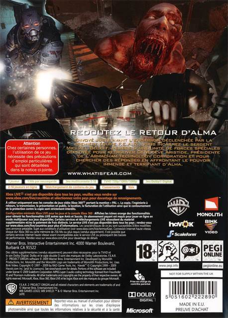 FEAR 2: Project Origin - Microsoft Xbox 360 (Warner Bros - 1) video game collectible [Barcode 883929020768] - Main Image 2