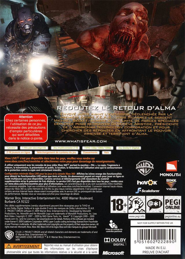 F.E.A.R. 2: Project Origin - Microsoft Xbox 360 (WB Games - 1) video game collectible [Barcode 883929065592] - Main Image 2