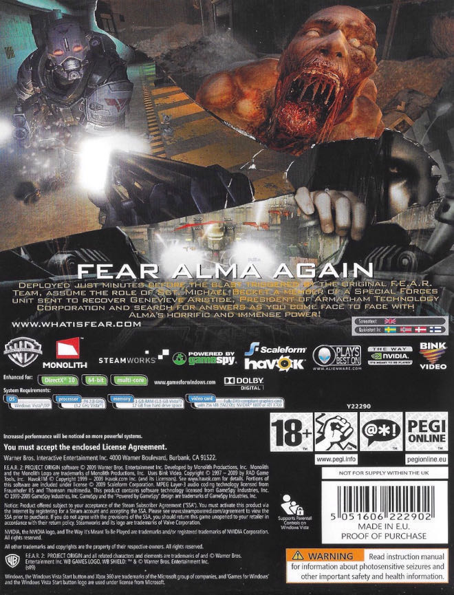 F.E.A.R. 2: Project Origin - Microsoft Windows (Warner Bros. Interactive Entertainment - 1-8) video game collectible - Main Image 2