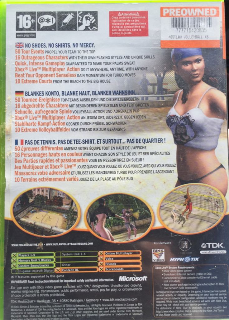 (2003) Outlaw Volleyball - Microsoft Xbox (TDK Mediactive - 1-4) video game collectible [Barcode 5450270008797] - Main Image 2