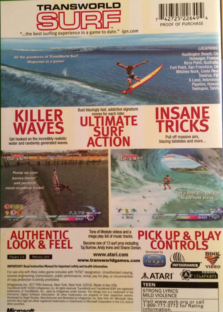 Transworld Surf - Microsoft Xbox (Atari - 1-4) video game collectible [Barcode 742725226494] - Main Image 2