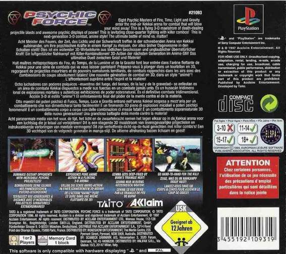 Psychic Force - Sony PlayStation (Acclaim Entertainment - 2) video game collectible [Barcode 3455192109319] - Main Image 2