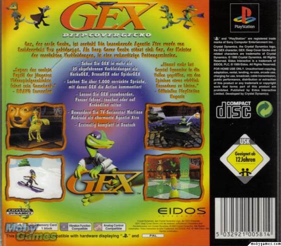 Gex: Deep Cover Gecko - Sony PlayStation (Eidos Interactive, Inc. - 1) video game collectible [Barcode 5032921011556] - Main Image 2
